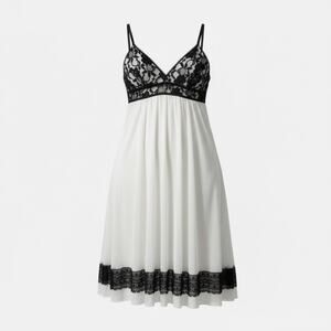 Jessica McClintock Vintage White Tulle Maxi Slip Dress Black Lace 5 Romantic